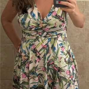 Cross chest day dress green and white floral light dress